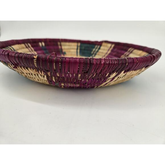 Handmade Coiled Woven African Boho Southwest Primitive Bowl Basket 12.5" Round - Picture 5 of 9
